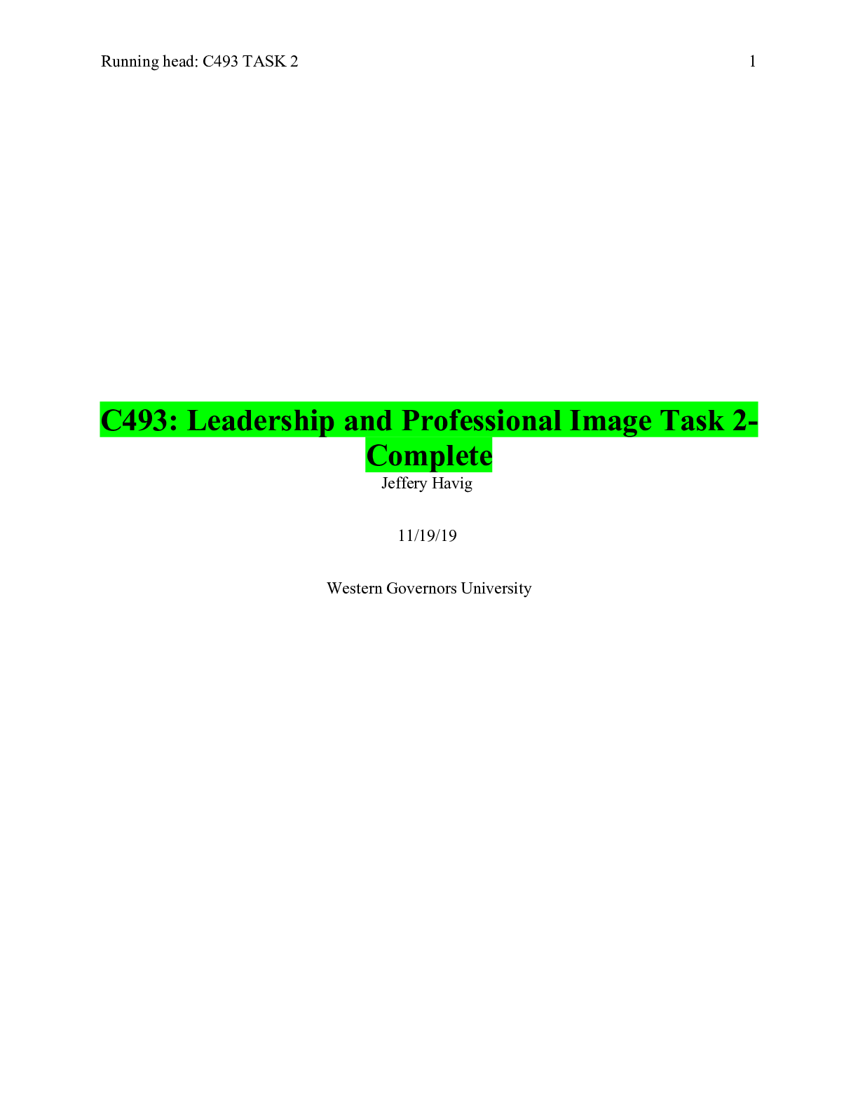Preview of C493: Leadership and Professional Image Task 2-Complete